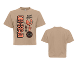 Tan women's boxy tee front and back